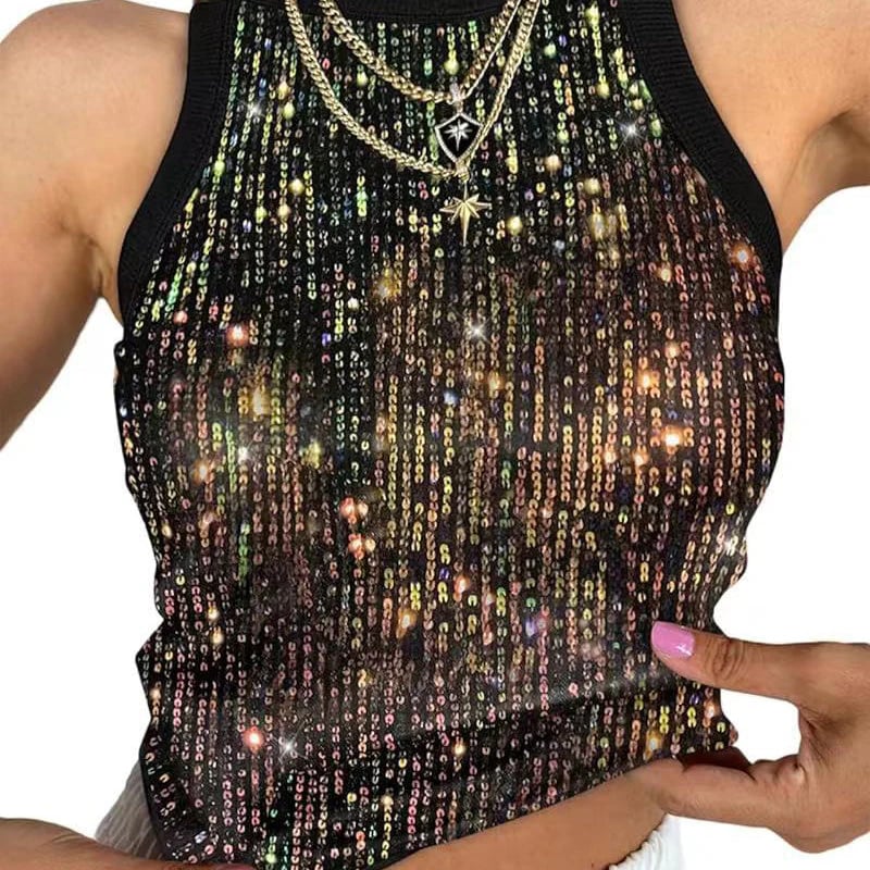 🔥Sequin Round Neck Slim Fit Tank