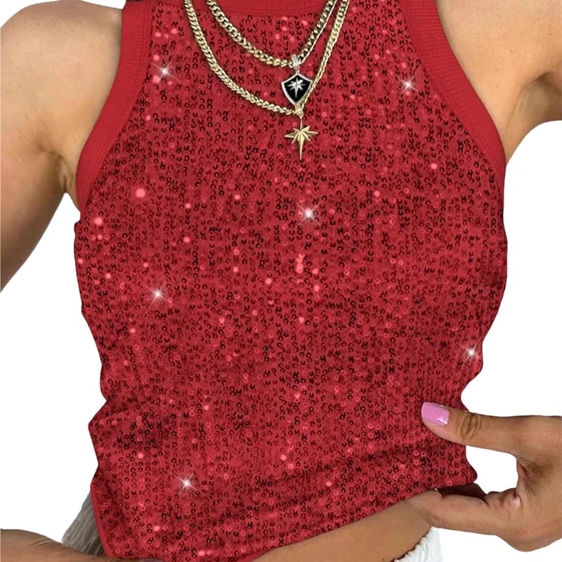 🔥Sequin Round Neck Slim Fit Tank