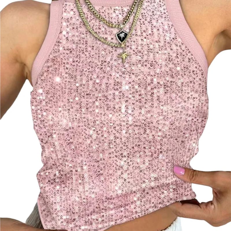 🔥Sequin Round Neck Slim Fit Tank