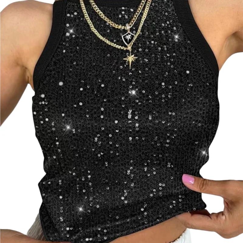 🔥Sequin Round Neck Slim Fit Tank