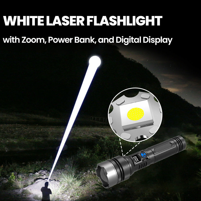 🔥Hot Sale🔥White Laser Flashlight with Zoom, Power Bank, and Digital Display