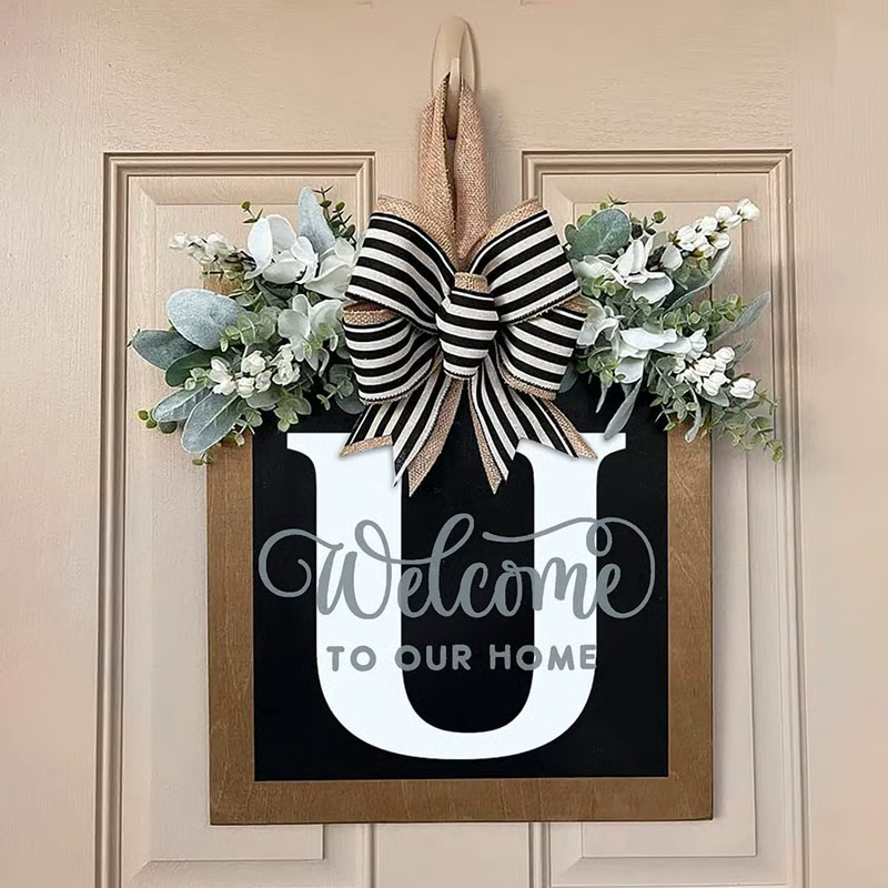 Letter & Leaf Design Door Hanger, Personalized Welcome Door Hanger, Home Decor for Front Door, Festive & Party Supplies Gift, Party Decoration Supplies Ornaments