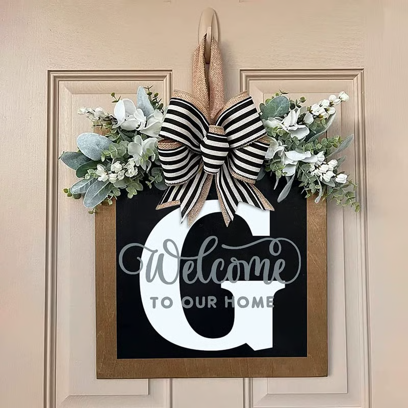 Letter & Leaf Design Door Hanger, Personalized Welcome Door Hanger, Home Decor for Front Door, Festive & Party Supplies Gift, Party Decoration Supplies Ornaments