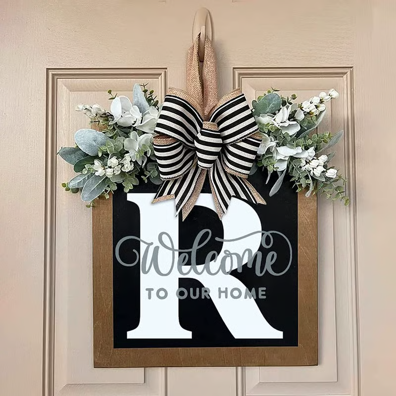 Letter & Leaf Design Door Hanger, Personalized Welcome Door Hanger, Home Decor for Front Door, Festive & Party Supplies Gift, Party Decoration Supplies Ornaments