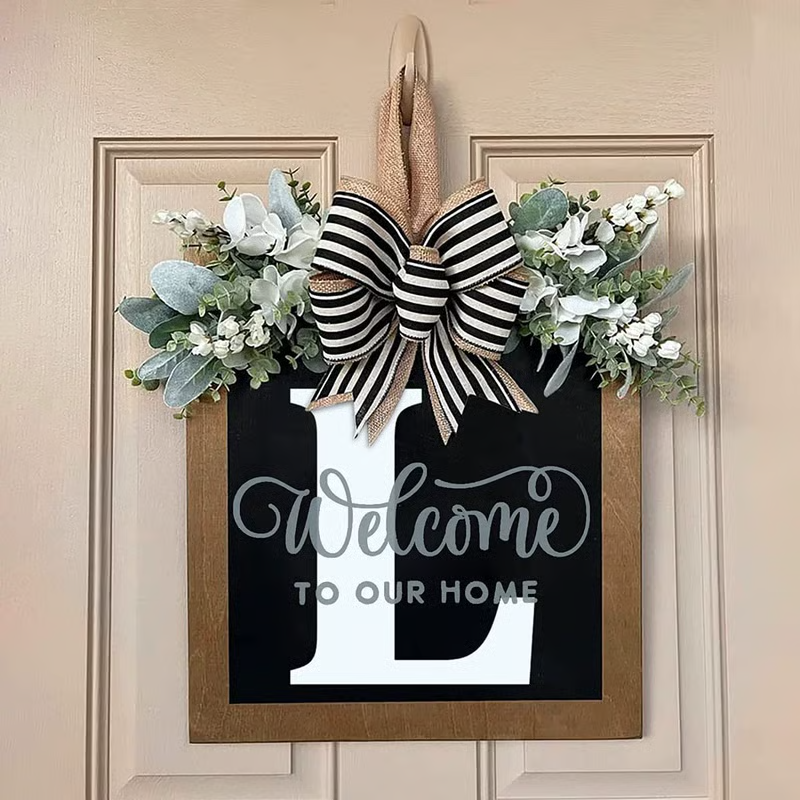 Letter & Leaf Design Door Hanger, Personalized Welcome Door Hanger, Home Decor for Front Door, Festive & Party Supplies Gift, Party Decoration Supplies Ornaments