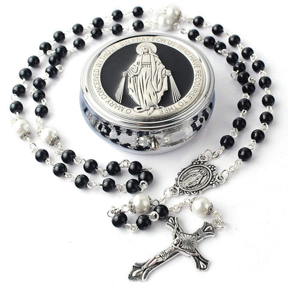 Virgin Mary alloy rosary beads — comes with a jewelry box