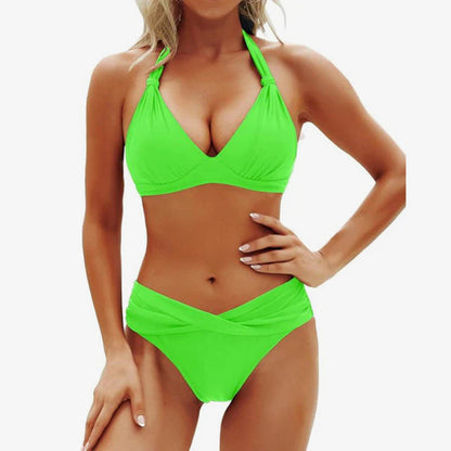 Flattering Two-Piece Bikini Set – Push-Up Halter V-Cut Bottom