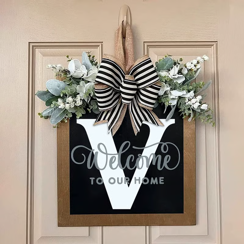 Letter & Leaf Design Door Hanger, Personalized Welcome Door Hanger, Home Decor for Front Door, Festive & Party Supplies Gift, Party Decoration Supplies Ornaments