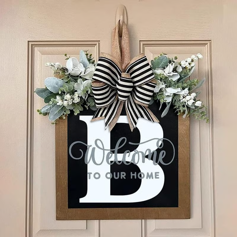 Letter & Leaf Design Door Hanger, Personalized Welcome Door Hanger, Home Decor for Front Door, Festive & Party Supplies Gift, Party Decoration Supplies Ornaments
