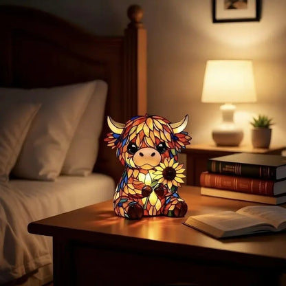 ✨ Creative LED Night Light in the Shape of a Highland Cow – Cartoon Animal Resin Figurine for the Home – Cute Decorative Lamp for Kids' Rooms and Living Rooms – Table & Bedside Lamp – USB-Powered