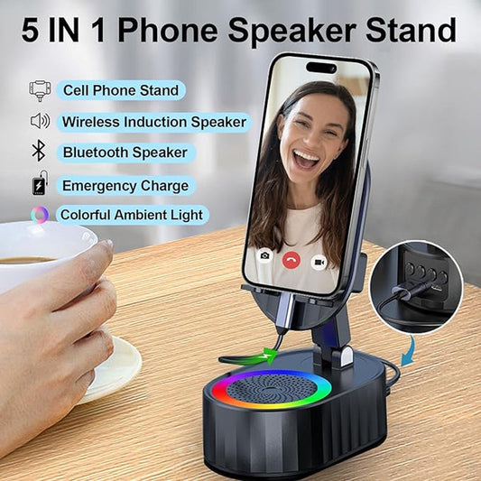 💥🔥2025 Upgraded Cell Phone Stand with Induction Speaker/Power Bank/Atmosphere Light