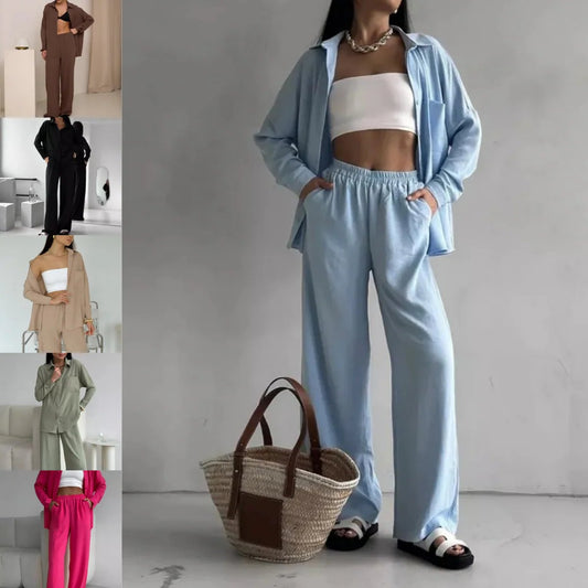 Elegant feminine set consisting of shirt and trousers