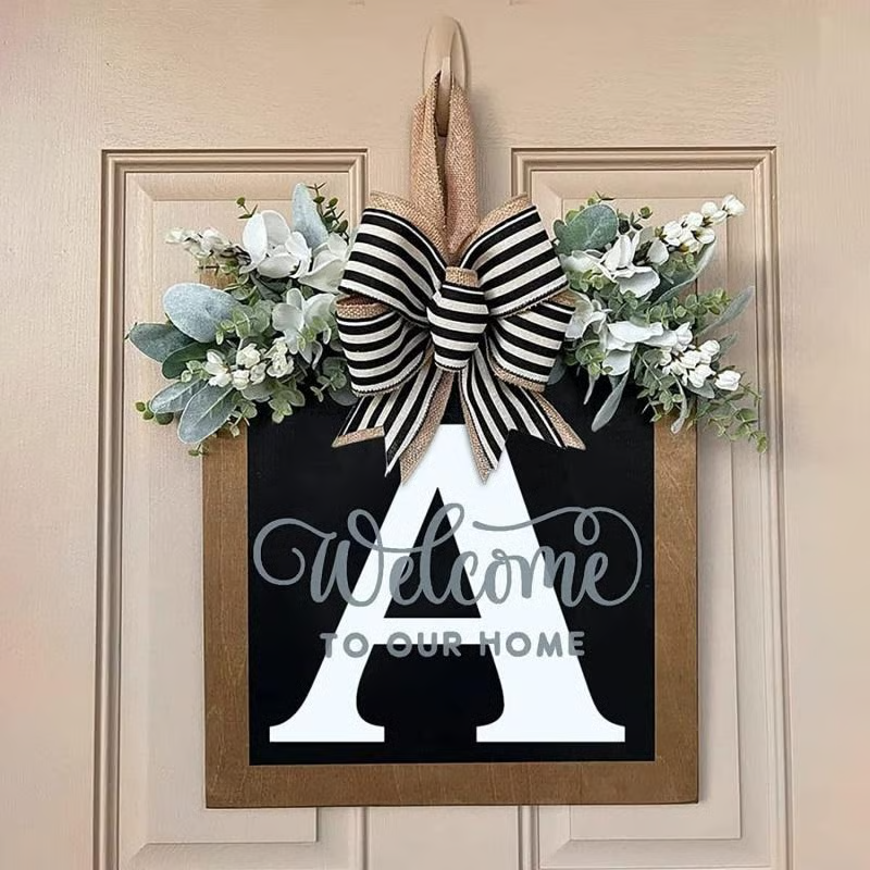 Letter & Leaf Design Door Hanger, Personalized Welcome Door Hanger, Home Decor for Front Door, Festive & Party Supplies Gift, Party Decoration Supplies Ornaments