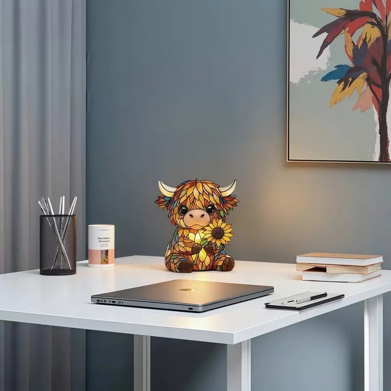 ✨ Creative LED Night Light in the Shape of a Highland Cow – Cartoon Animal Resin Figurine for the Home – Cute Decorative Lamp for Kids' Rooms and Living Rooms – Table & Bedside Lamp – USB-Powered