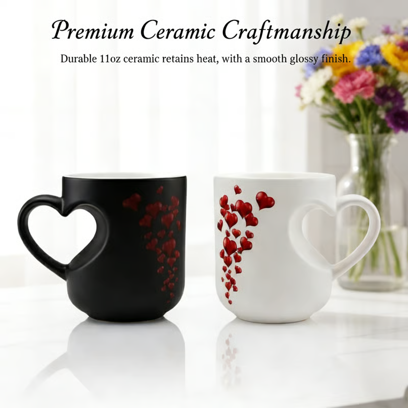⏳Limited-time 50% off⏰Color Changing Heart Handle Ceramic Mug for Valentine's Day💖☕
