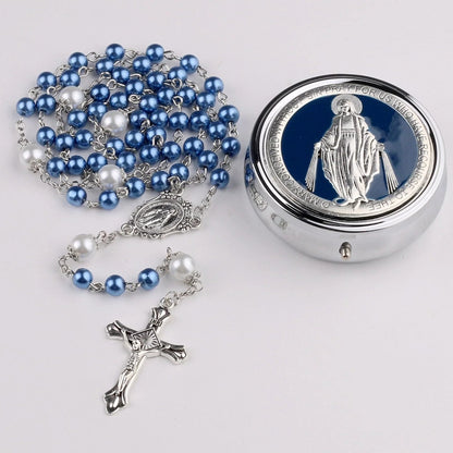 Virgin Mary alloy rosary beads — comes with a jewelry box
