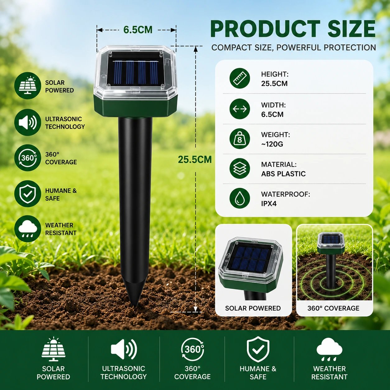 🌸HOT Sale 50% OFF☘️Solar Powered Waterproof Screw Mole Repellent