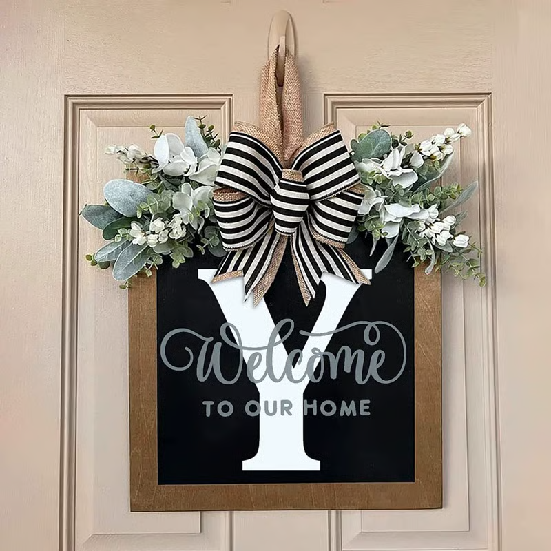 Letter & Leaf Design Door Hanger, Personalized Welcome Door Hanger, Home Decor for Front Door, Festive & Party Supplies Gift, Party Decoration Supplies Ornaments