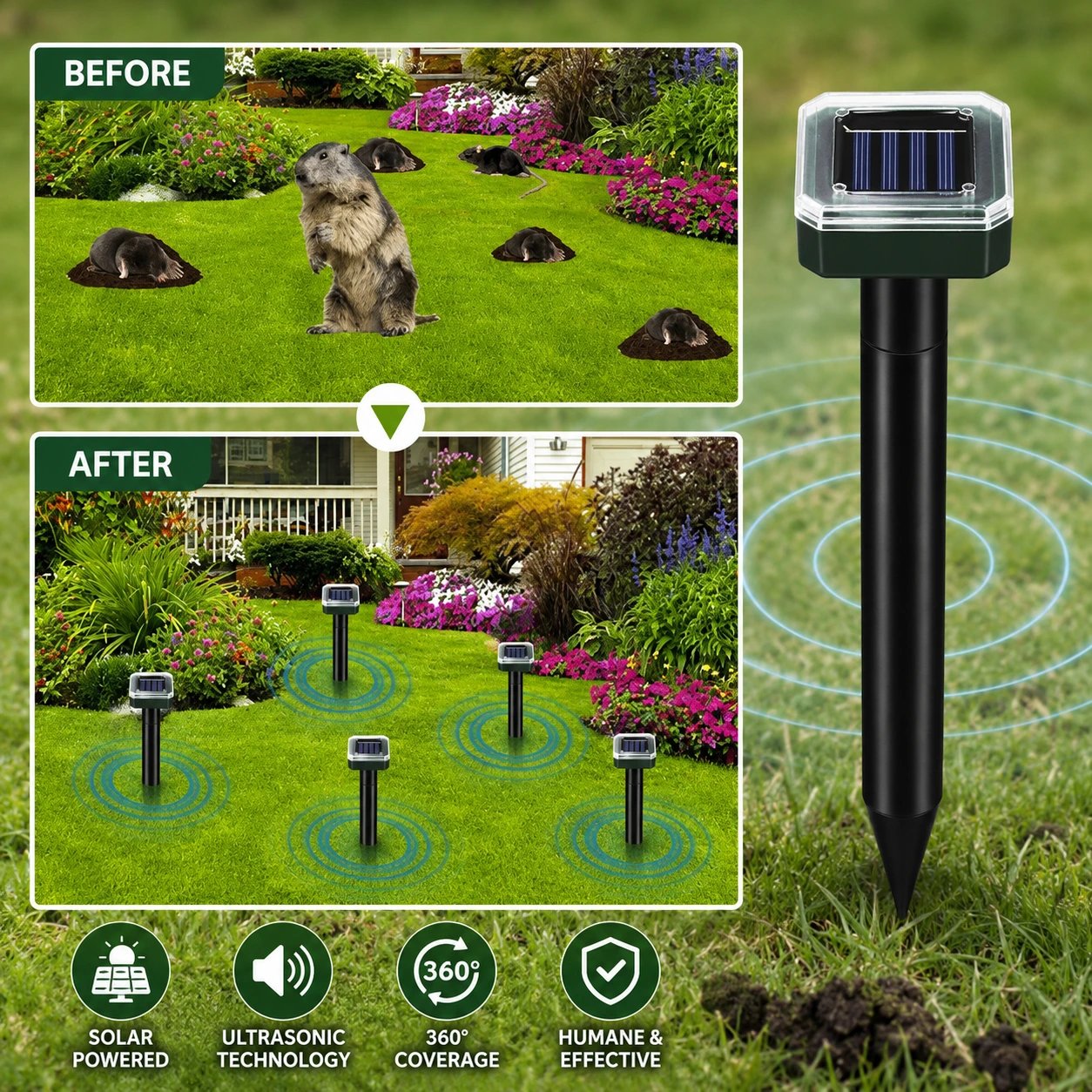 🌸HOT Sale 50% OFF☘️Solar Powered Waterproof Screw Mole Repellent