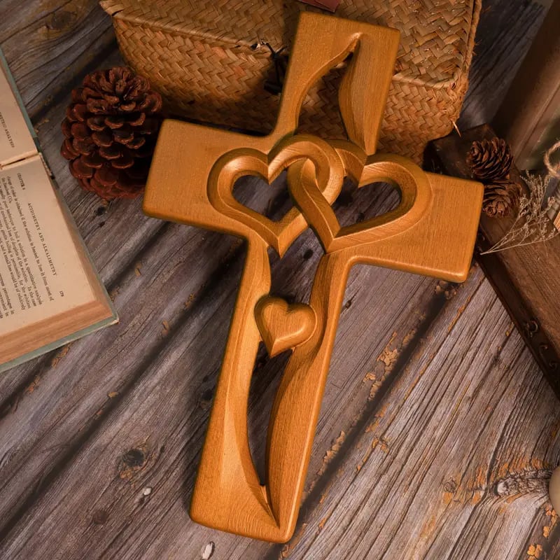 🔥Last Day Special Sale -❤️Intertwined Hearts Wooden Cross