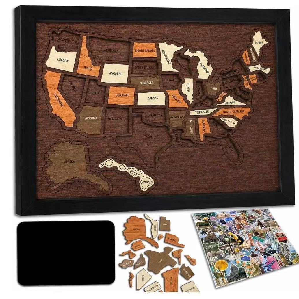 Wooden USA Travel Map Puzzle🧩A Stylish Way to Track Your Journey & Memories