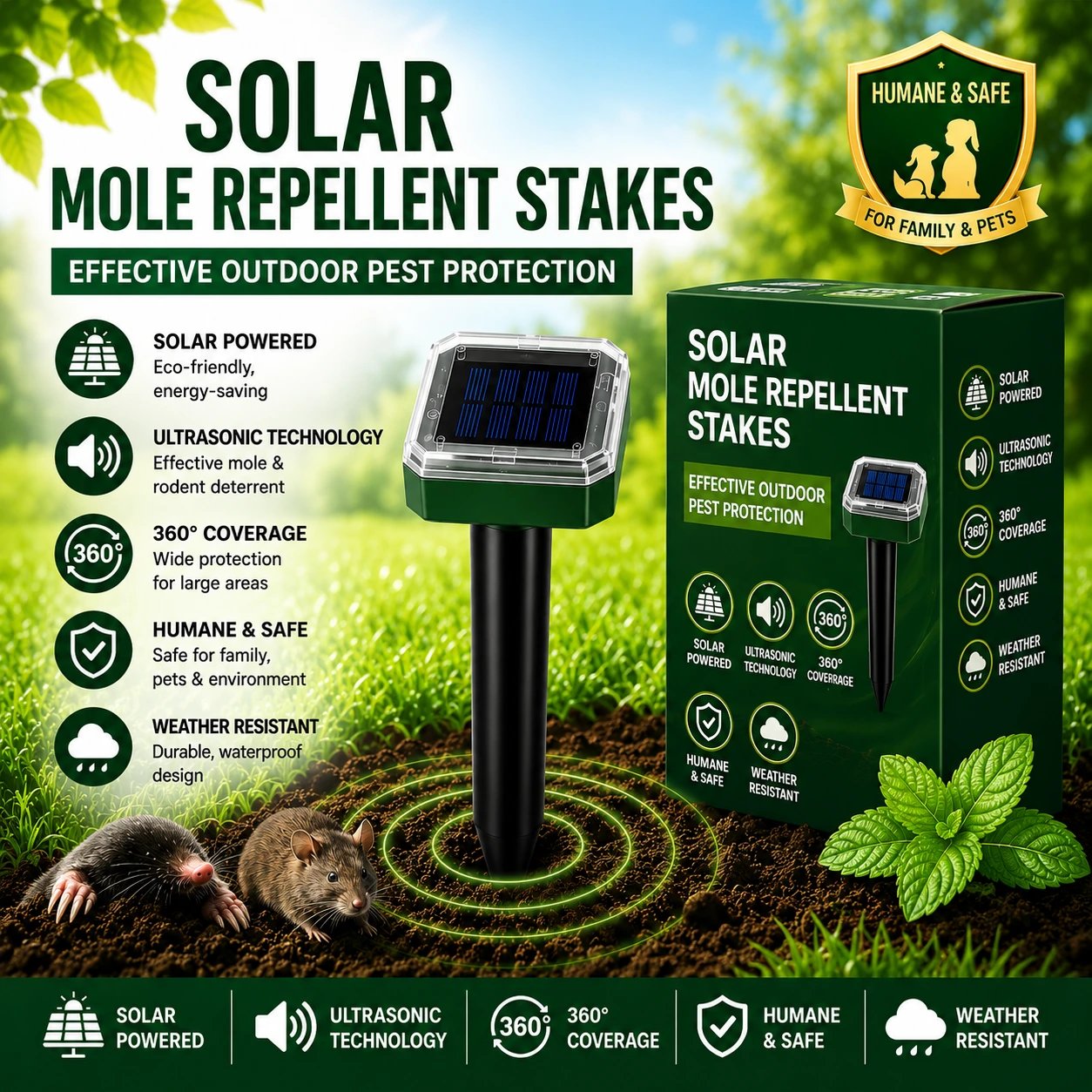 🌸HOT Sale 50% OFF☘️Solar Powered Waterproof Screw Mole Repellent