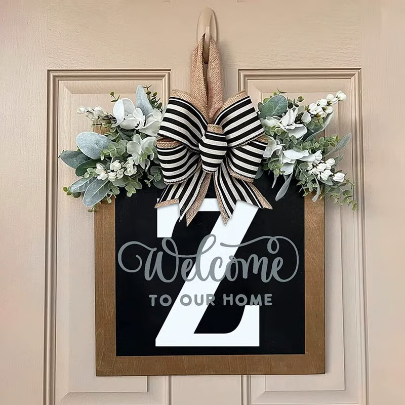 Letter & Leaf Design Door Hanger, Personalized Welcome Door Hanger, Home Decor for Front Door, Festive & Party Supplies Gift, Party Decoration Supplies Ornaments