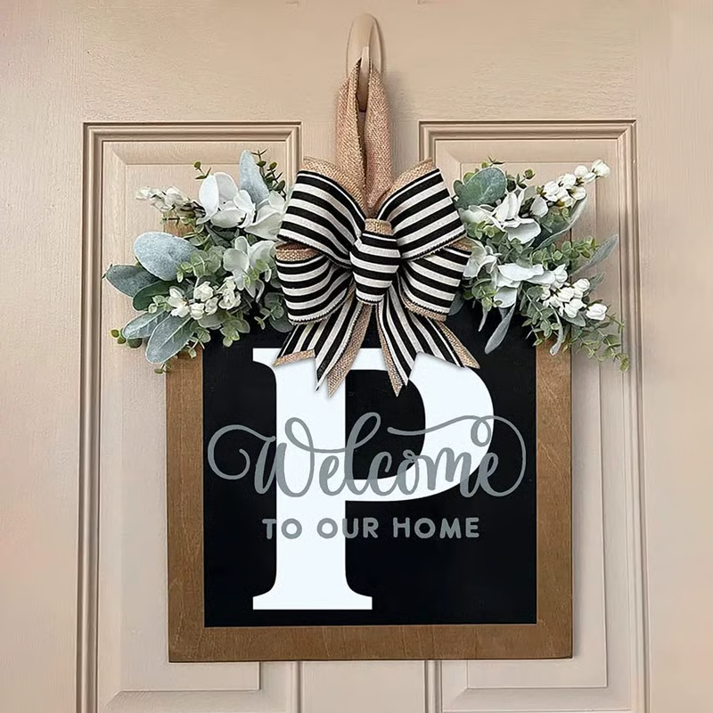 Letter & Leaf Design Door Hanger, Personalized Welcome Door Hanger, Home Decor for Front Door, Festive & Party Supplies Gift, Party Decoration Supplies Ornaments