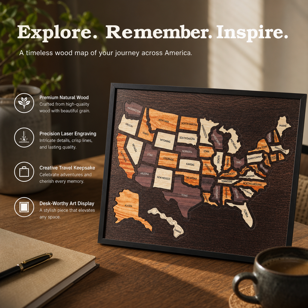 Wooden USA Travel Map Puzzle🧩A Stylish Way to Track Your Journey & Memories