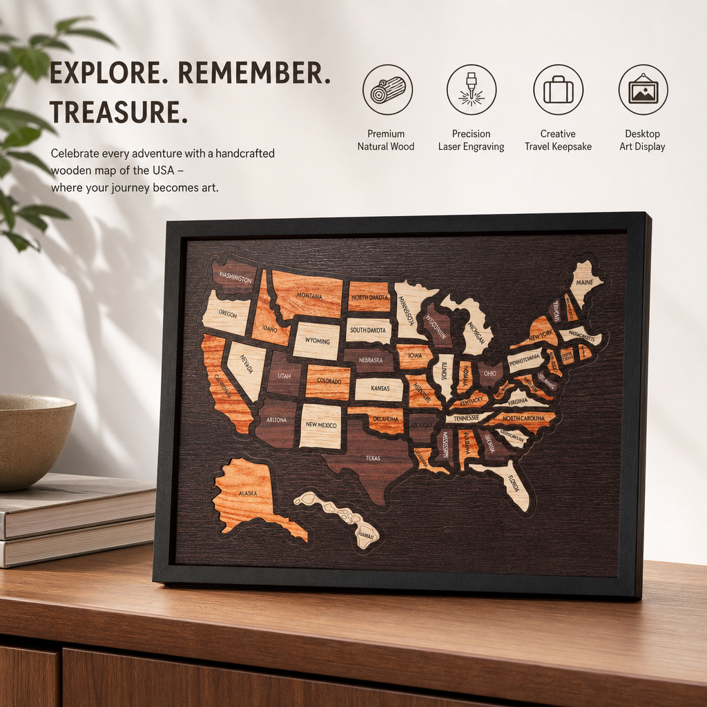 Wooden USA Travel Map Puzzle🧩A Stylish Way to Track Your Journey & Memories