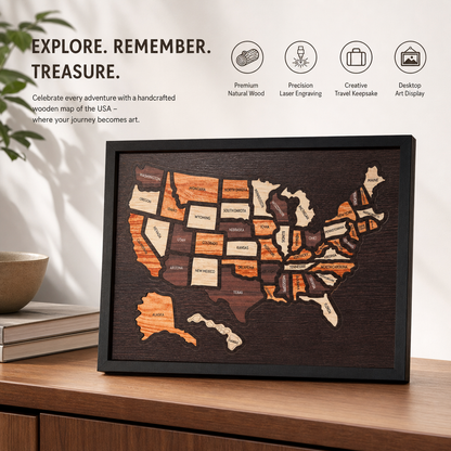 Wooden USA Travel Map Puzzle🧩A Stylish Way to Track Your Journey & Memories