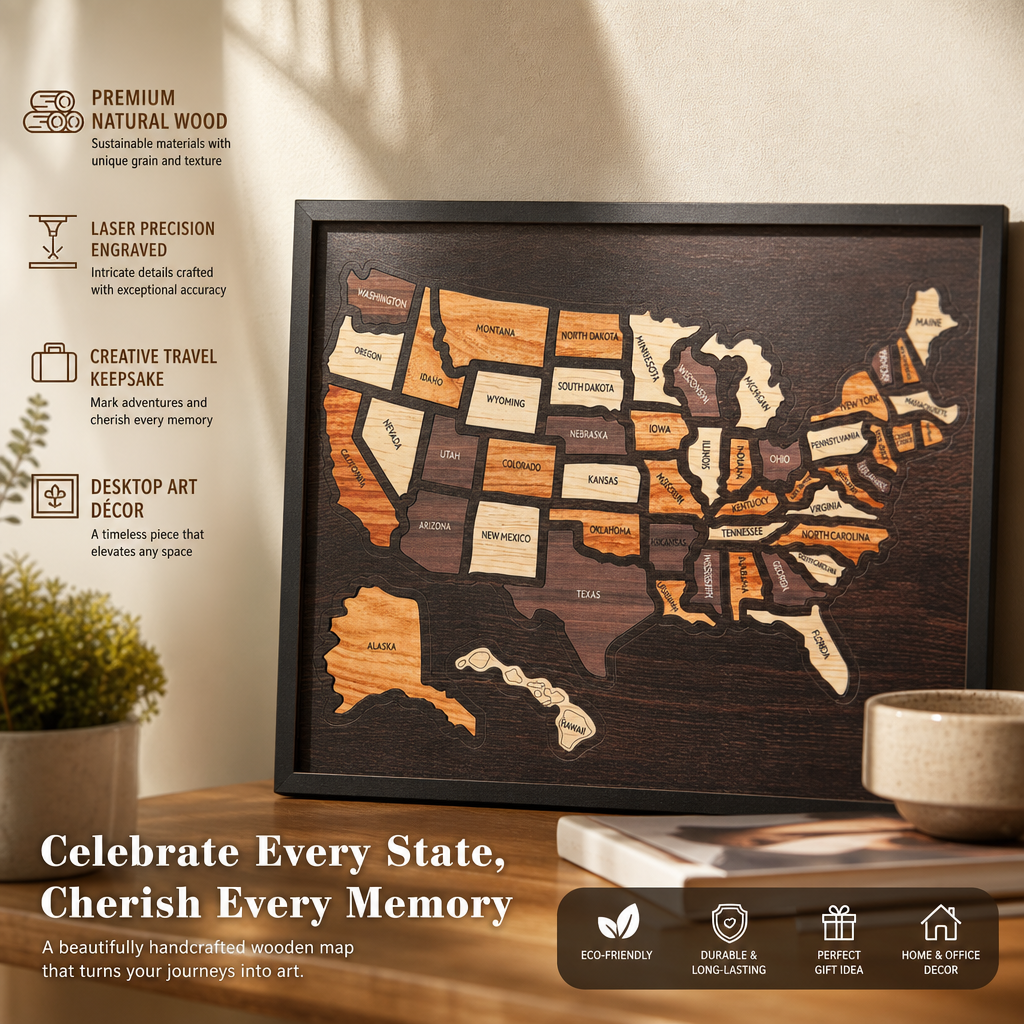 Wooden USA Travel Map Puzzle🧩A Stylish Way to Track Your Journey & Memories