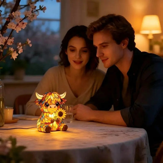 ✨ Creative LED Night Light in the Shape of a Highland Cow – Cartoon Animal Resin Figurine for the Home – Cute Decorative Lamp for Kids' Rooms and Living Rooms – Table & Bedside Lamp – USB-Powered
