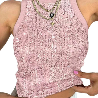 🔥Sequin Round Neck Slim Fit Tank