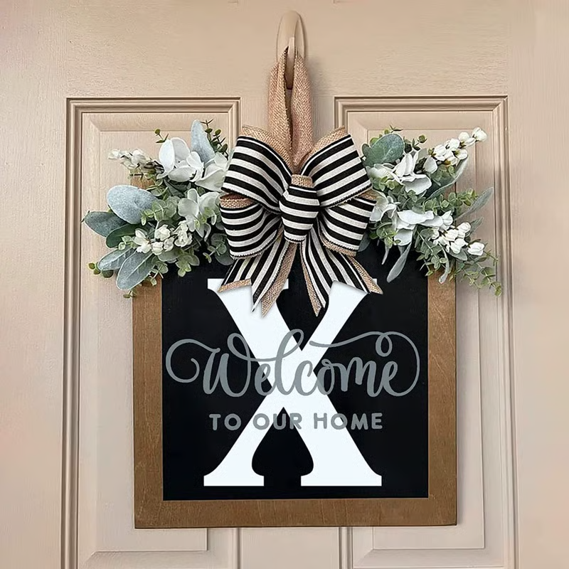 Letter & Leaf Design Door Hanger, Personalized Welcome Door Hanger, Home Decor for Front Door, Festive & Party Supplies Gift, Party Decoration Supplies Ornaments