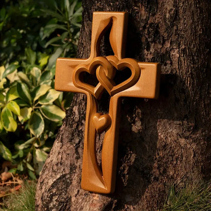 🔥Last Day Special Sale -❤️Intertwined Hearts Wooden Cross