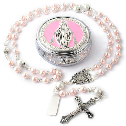 Virgin Mary alloy rosary beads — comes with a jewelry box